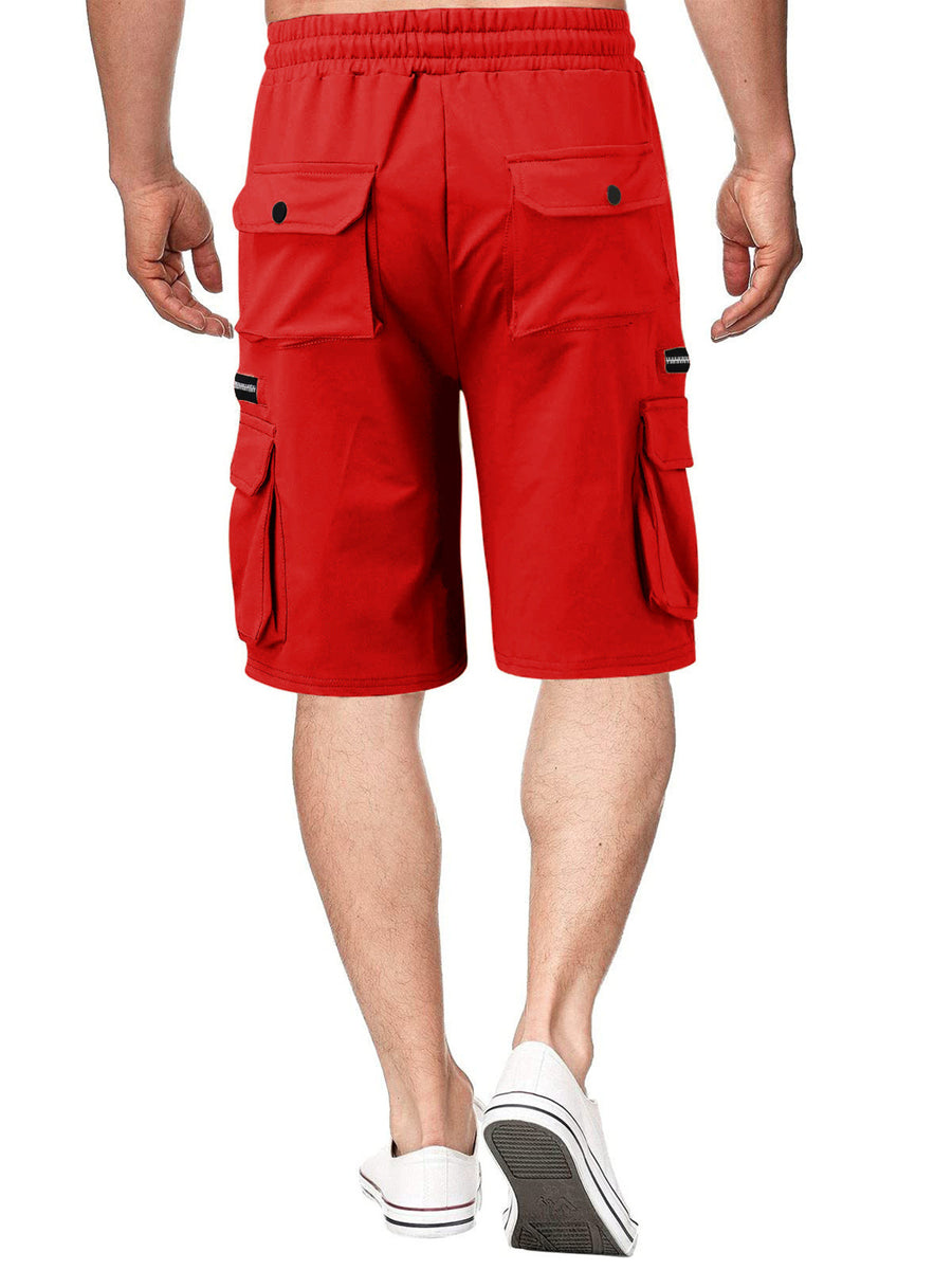 Men's Full Size Drawstring Cargo Shorts in Black with drawstring waist