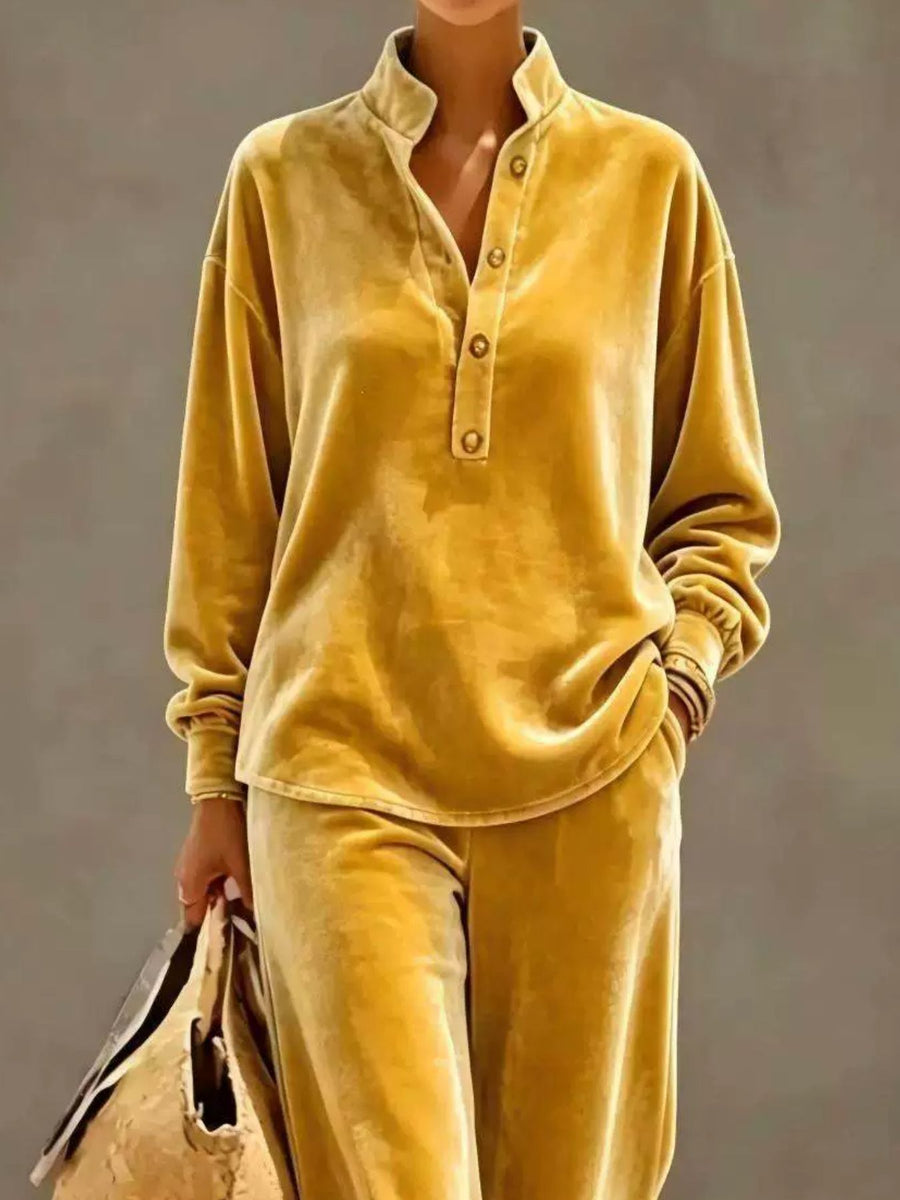 modern pajama set in Khaki with collared