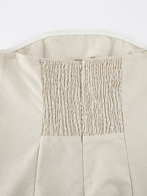 Beige cotton smocked tube dress with zipper detail