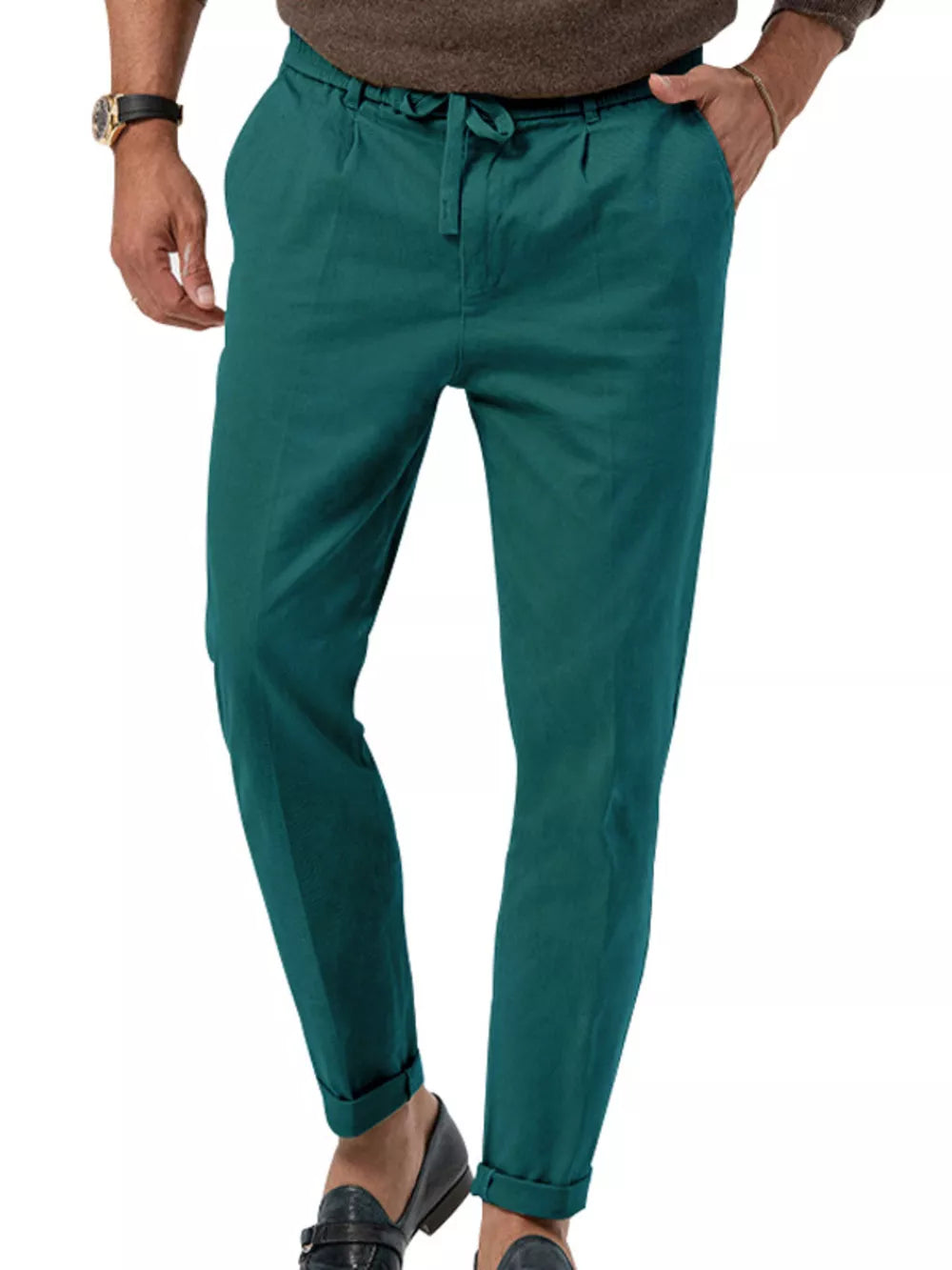 Men's Casual Drawstring Pants Plus Size in Deep Teal, view 16