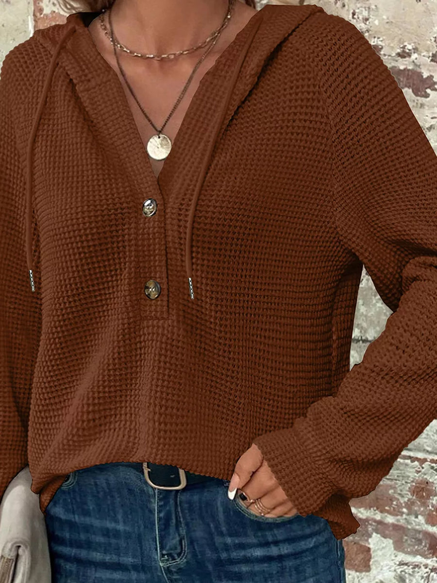 Waffle Knit Hooded Top With Drawstring option 8
