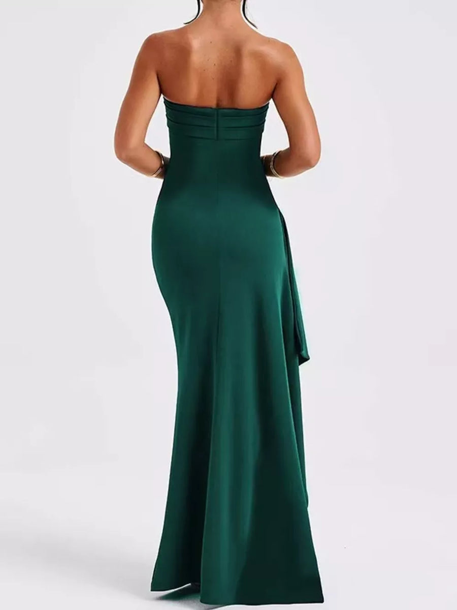 Black Forest strapless maxi dress with ruching and high slit