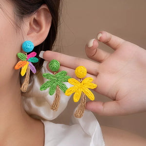 earrings in green featuring woven and straight fit