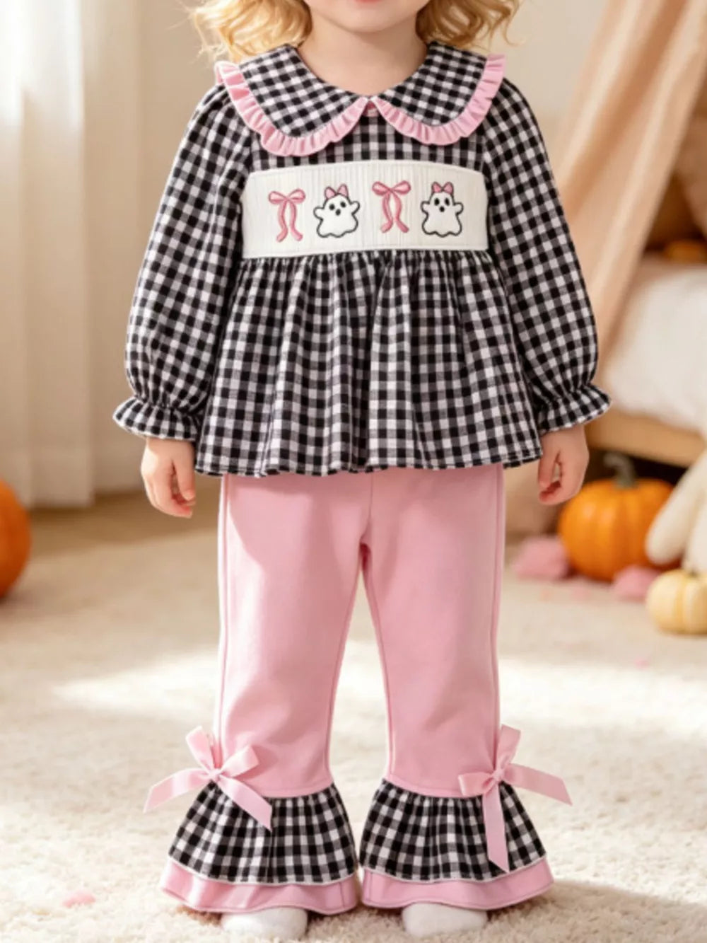 Pink Children's Ghost Long Sleeve Top And Pants Set