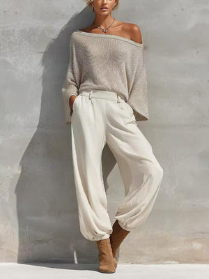 two-piece set in light beige featuring pocketed and relaxed fit