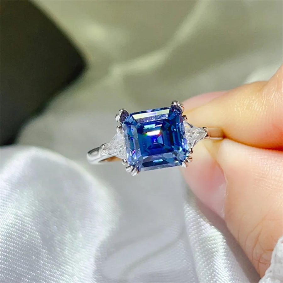 3 Carat Moissanite 925 Sterling Silver Ring in Blue with 3 carat moissanite