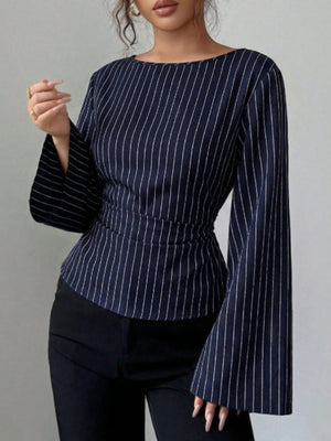 Black fitted blouse with boat neck