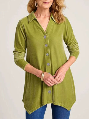 button-down shirt in chartreuse featuring buttoned and relaxed fit
