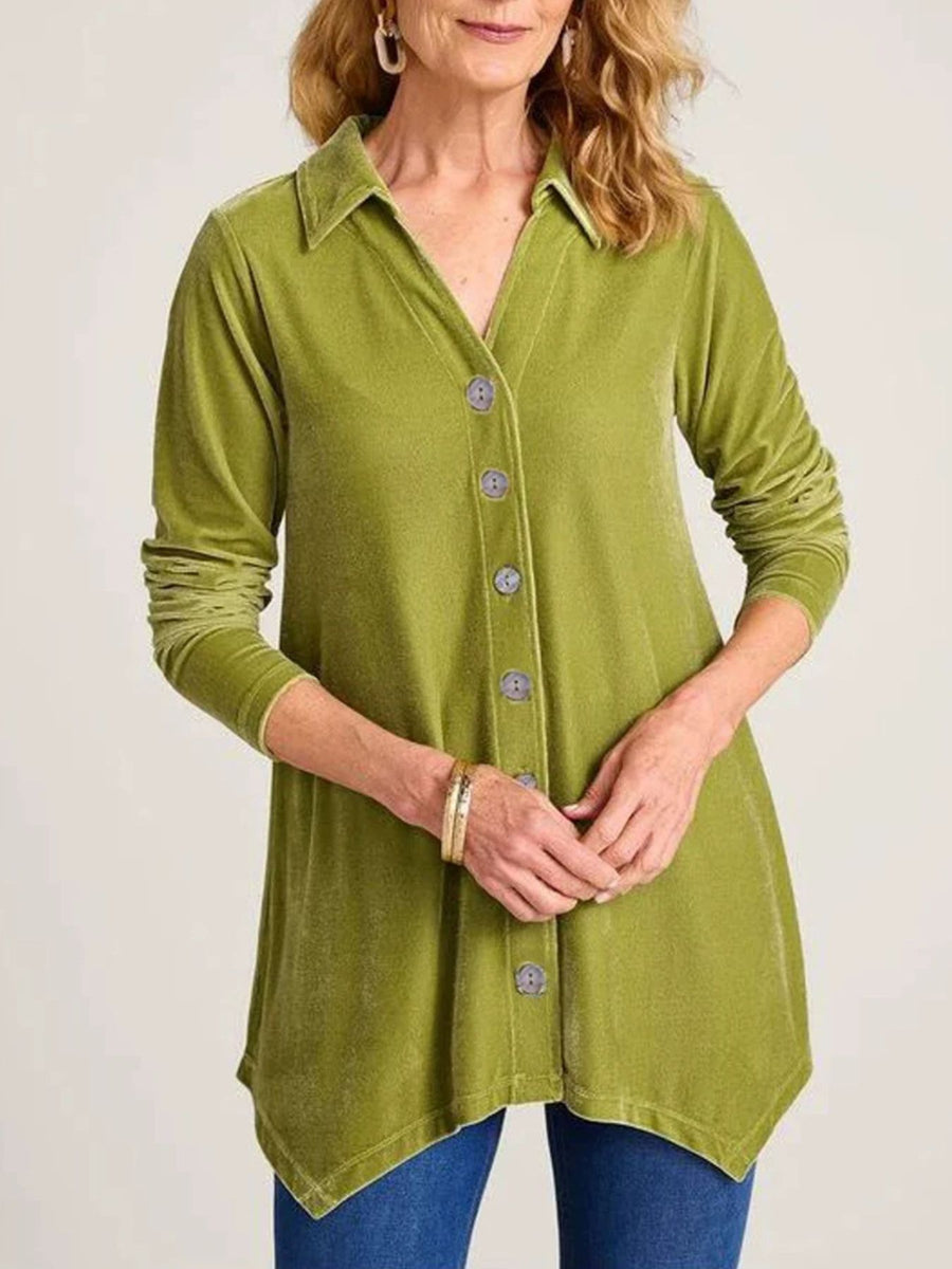 button-down shirt in chartreuse featuring buttoned and relaxed fit