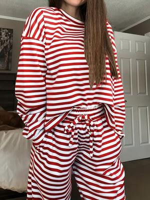 pajama set in gray with drawstring and hip-length, full-length