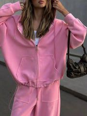 Oversized Zip-up Hoodie And Wide-leg Pants Set in Brown, view 16