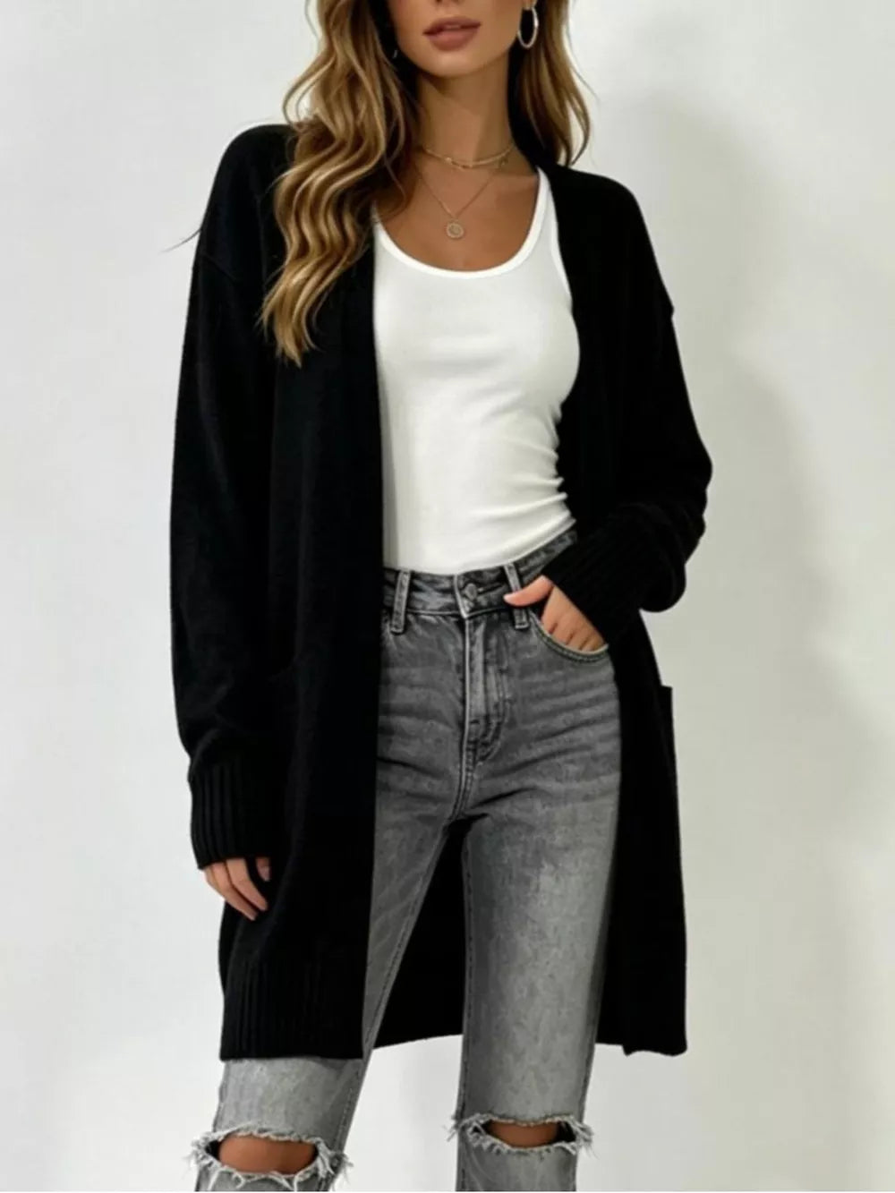 100% polyester Care instructions: Machine wash cold cardigan in Blue with relaxed silhouette