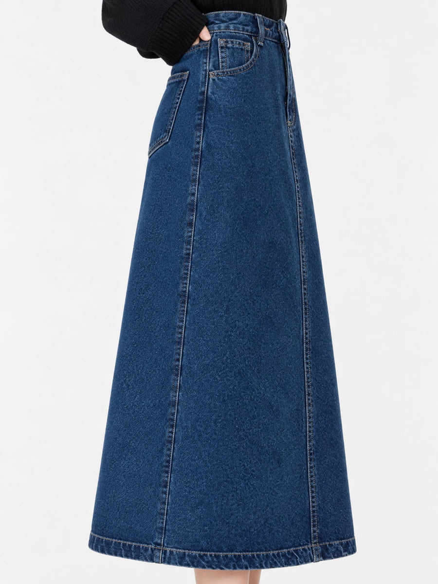midi skirt in Black with washed and midi