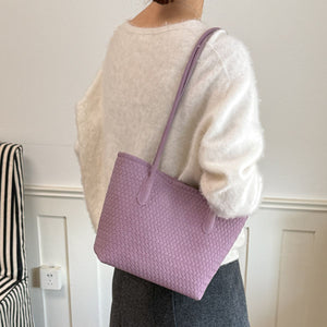 Small Woven Texture Shoulder Bag in Brown with woven texture