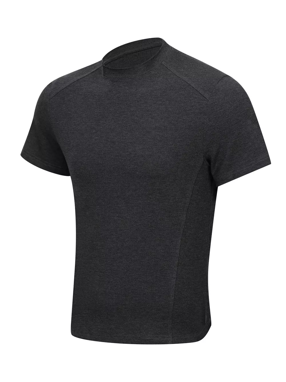 Dark Gray athletic fit mock neck t-shirt with short sleeves, made from a comfortable cotton blend.