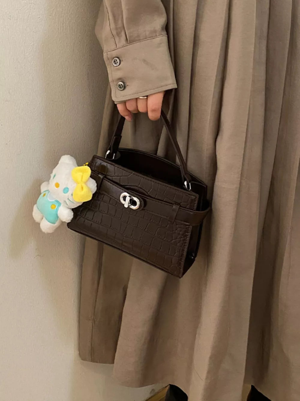 Crocodile Embossed Crossbody Bag in Brown