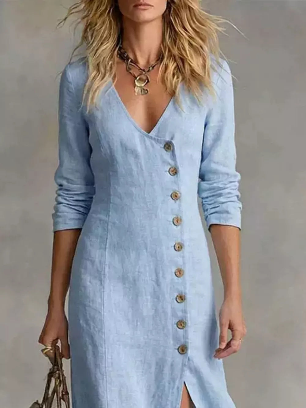 bohemian midi dress in Yellow Green with v-neck