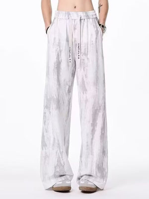 wide-leg pants in charcoal with tie-dye and drawstring