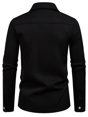 Men's black long sleeve shirt with classic collar and button detail