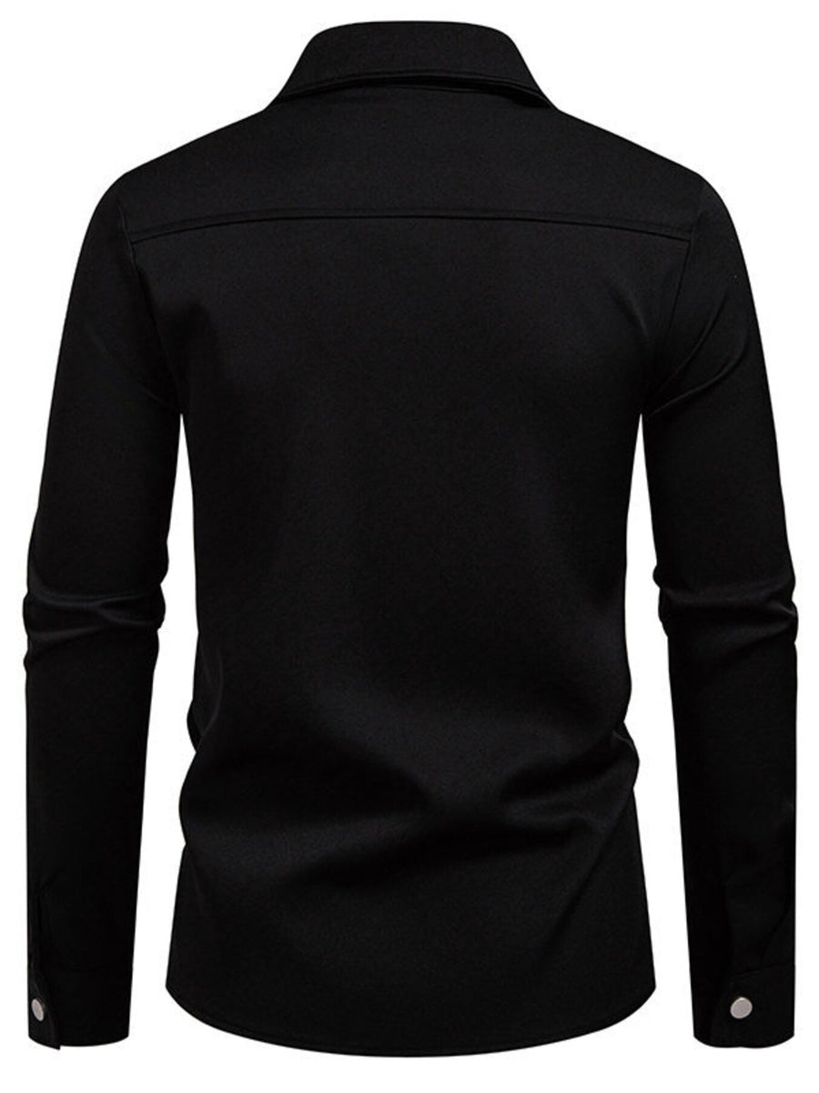 Men's black long sleeve shirt with classic collar and button detail