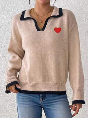 pullover sweater in beige featuring ribbed and relaxed fit