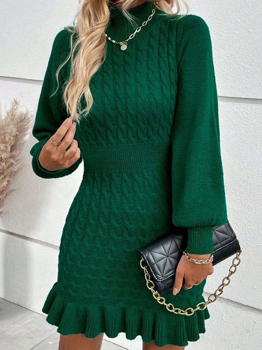 sweater dress in burgundy with cable knit and cable-knit