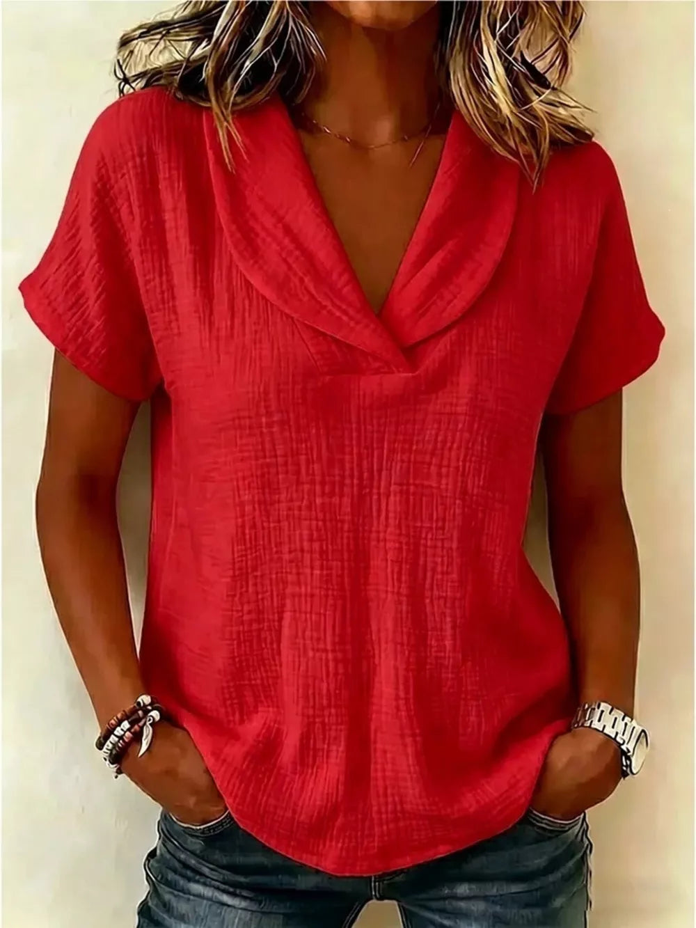 White Textured Short Sleeve Plus Size Blouse