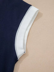 Navy and white colorblock mini dress sleeve detail