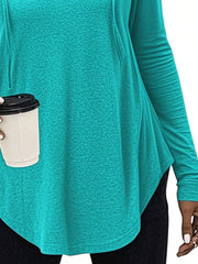 athleisure pullover hoodie in denim blue with v-neck
