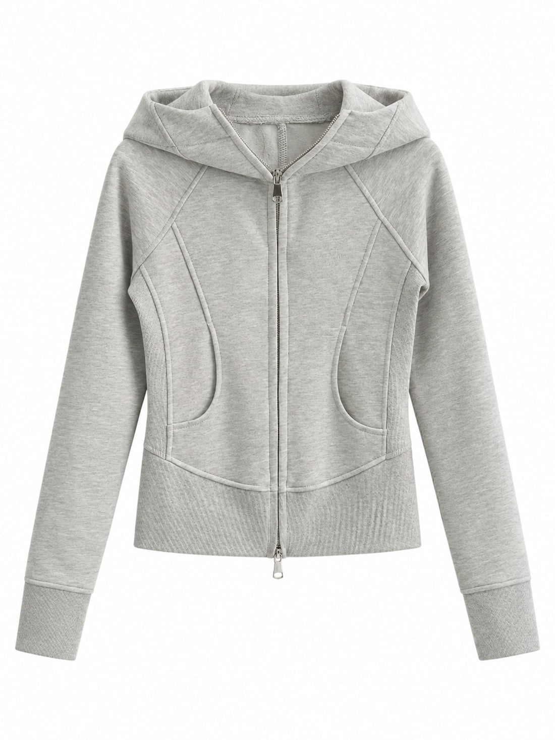 zip hoodie in ivory with hooded and long sleeve
