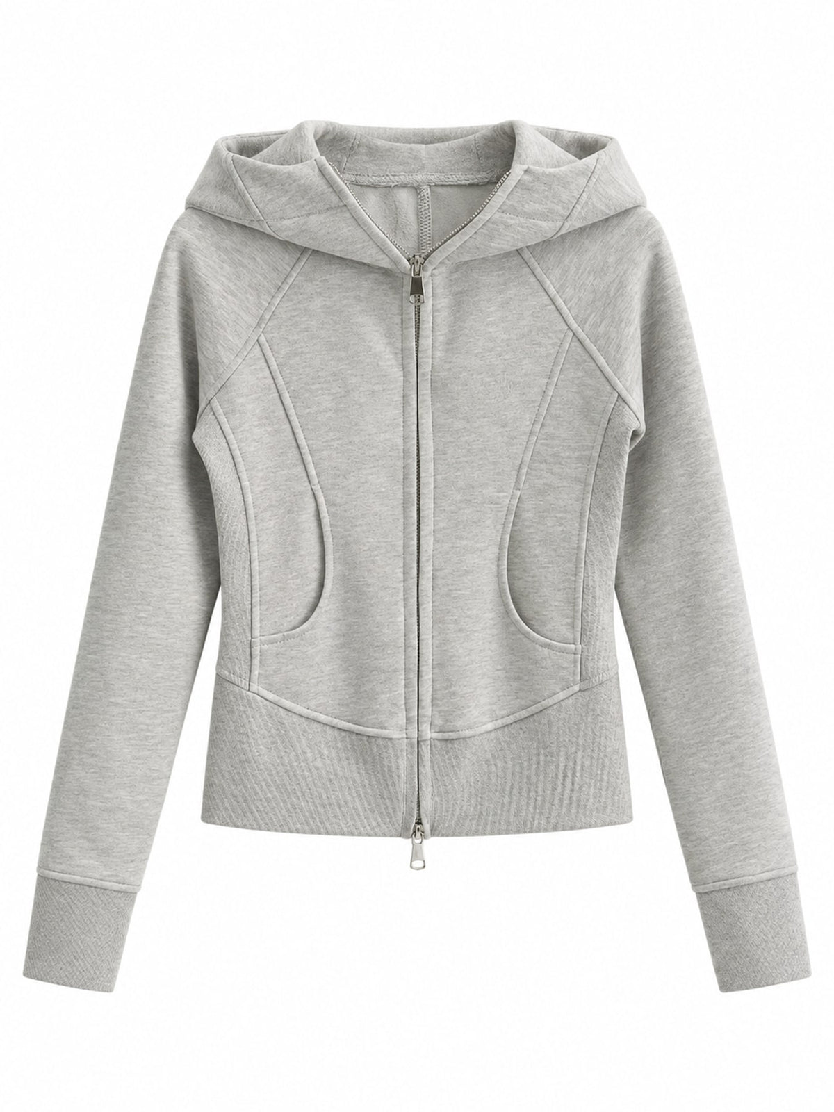 zip hoodie in ivory with hooded and long sleeve