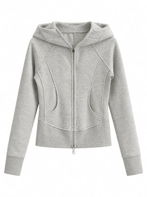 zip hoodie in ivory with hooded and long sleeve