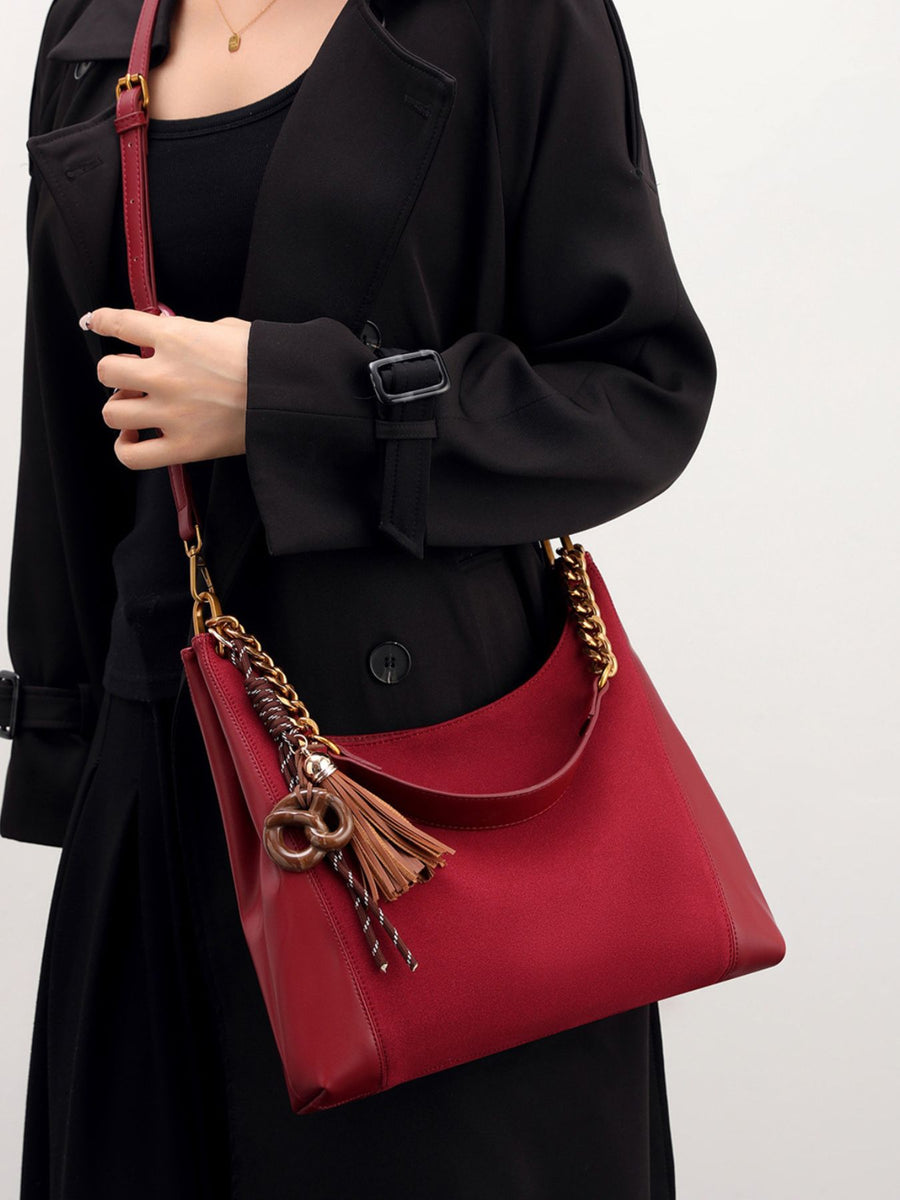 Suede Imported Size &amp shoulder bag in Wine Red with slouchy silhouette