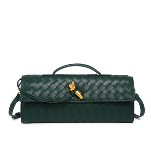 Woven Leather Wristlet Bag in Cream White with woven texture