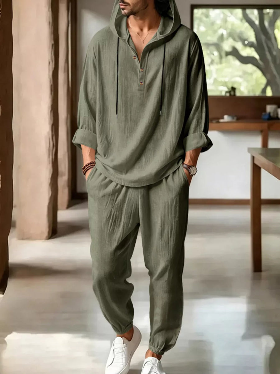 lounge set in olive green featuring hooded and relaxed fit