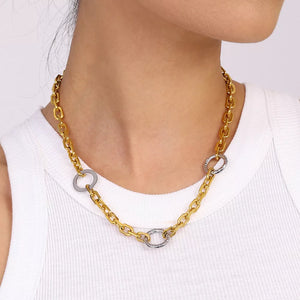 18k Gold-plated Stainless Steel Chain Link Circle Necklace in silver with chain link