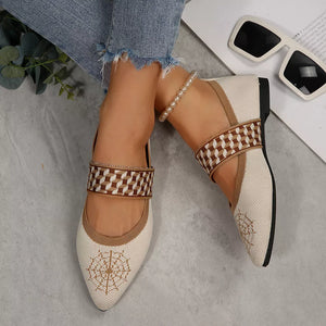 Point Toe Slip-ons in Light Gray with knit upper