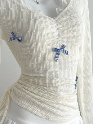 Bow Lace Detail V-neck T-shirt option 6