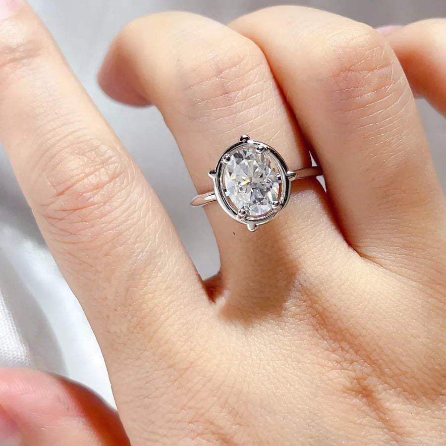 Oval Solitaire 1 Carat Moissanite Sterling Silver Ring option 4