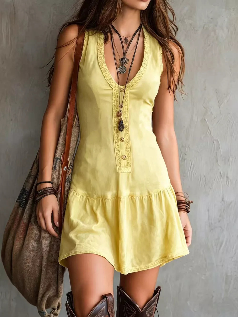 mini dress in Khaki with decorative button and mini