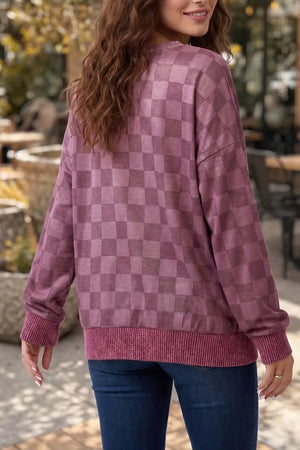 Ribbed Trim Checkered Pullover Shirt in this colorway