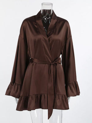romantic robe in Dark Brown with v-neck
