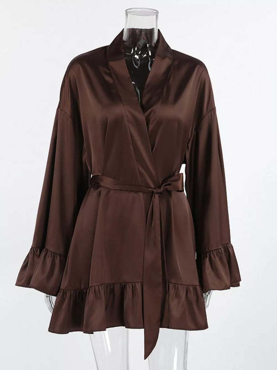 romantic robe in Dark Brown with v-neck
