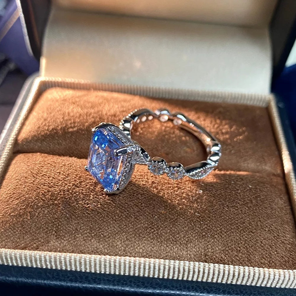 sky blue ring with geometric cut stone and not applicable