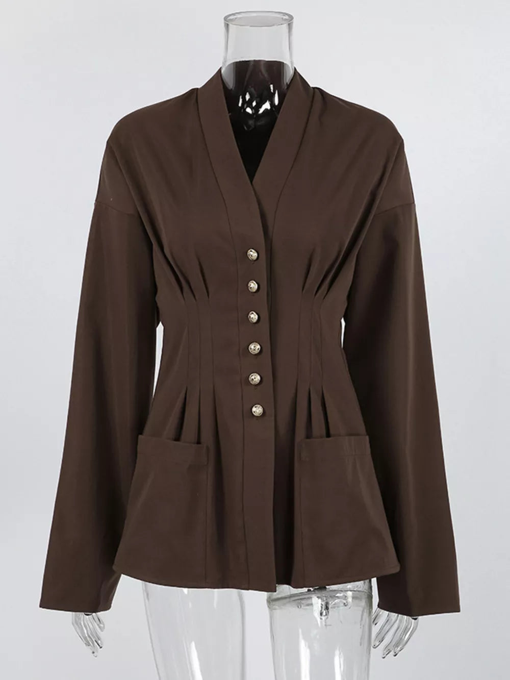 classic blouse in Brown with shawl lapel