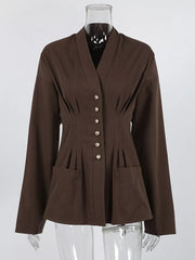 classic blouse in Brown with shawl lapel