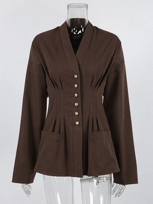 classic blouse in Brown with shawl lapel