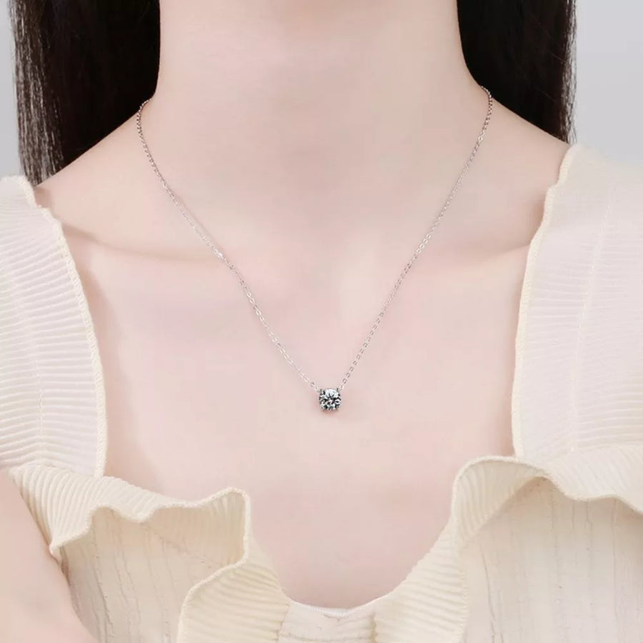 Radiant moissanite pendant necklace in sterling silver with a delicate chain.