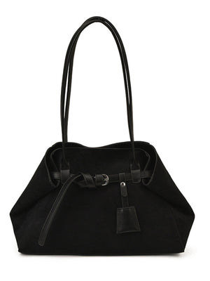 Suede Decorative Belt Buckle Shoulder Bag in black with decorative buckle
