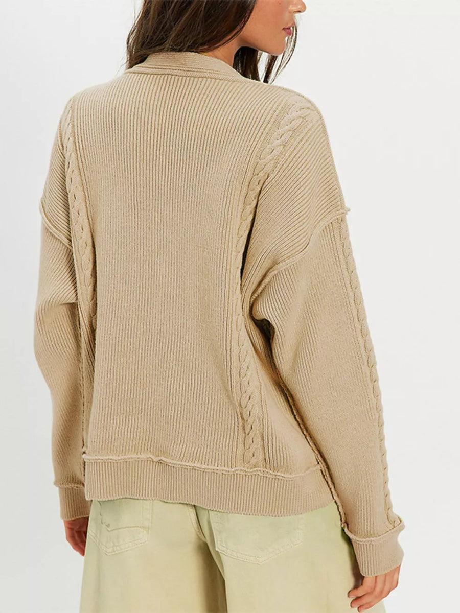 cardigan in Dark Blue with cable knit and distressed